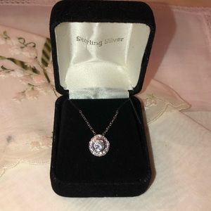 Sterling Silver CZ Pendant 18” Italian Chain Necklace Elegant MOD Classic Boxed